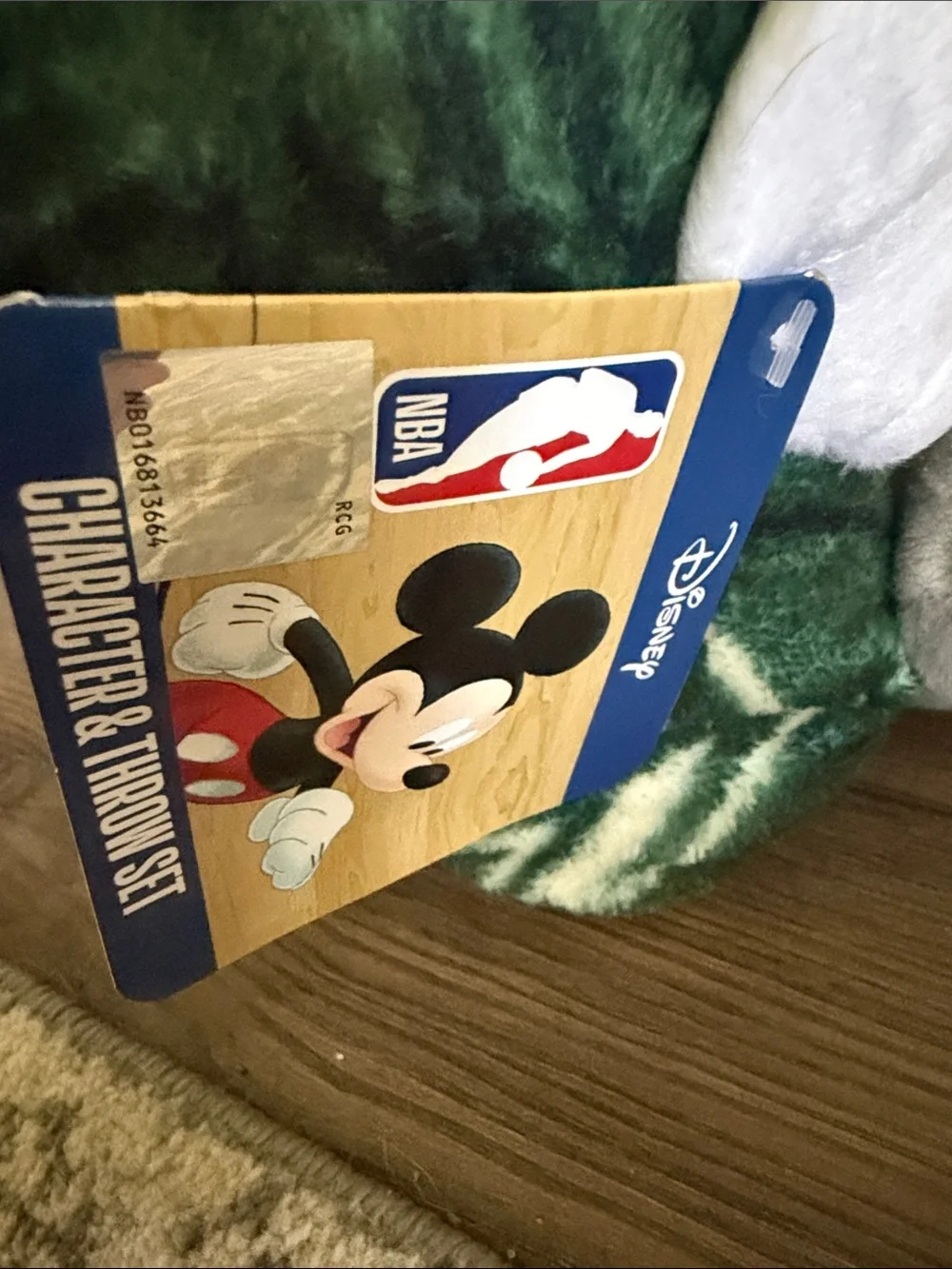 Disney Mickey Mouse Plush with Green Patterned Blanket